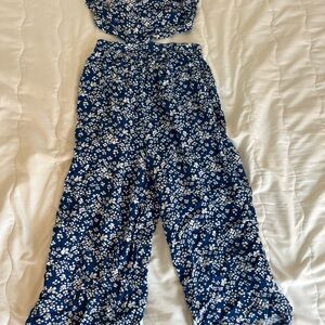 Aerie blue Floral Jumpsuit